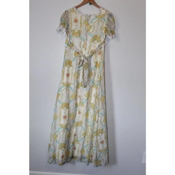 Vintage Floral Prairie Peasant Lace Maxi Dress Bridgeton Ivory Women's 13 H14102 - Picture 8 of 11